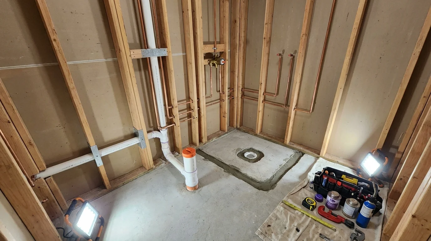 Bathroom rough-in plumbing during remodel by Johns Plumbing LLC in Coalgate