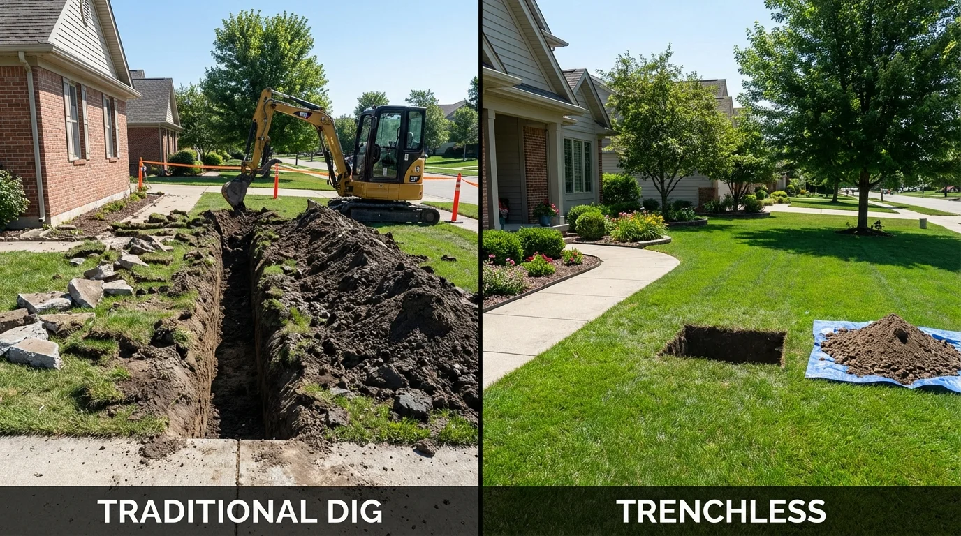 Trenchless sewer repair with minimal yard damage versus traditional excavation in Coalgate, OK